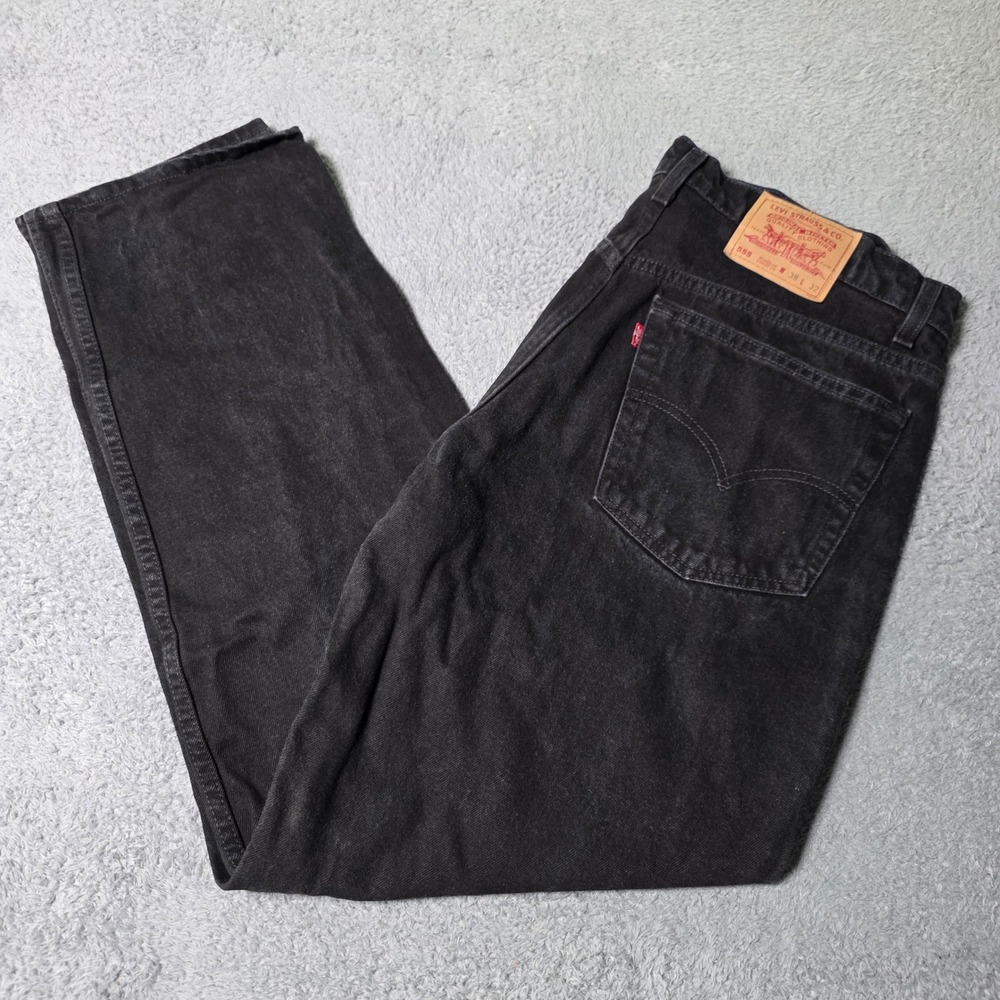 Levi's Mens 38x32 555 Relaxed Fit Straight Leg Black Jeans Vintage Made in USA